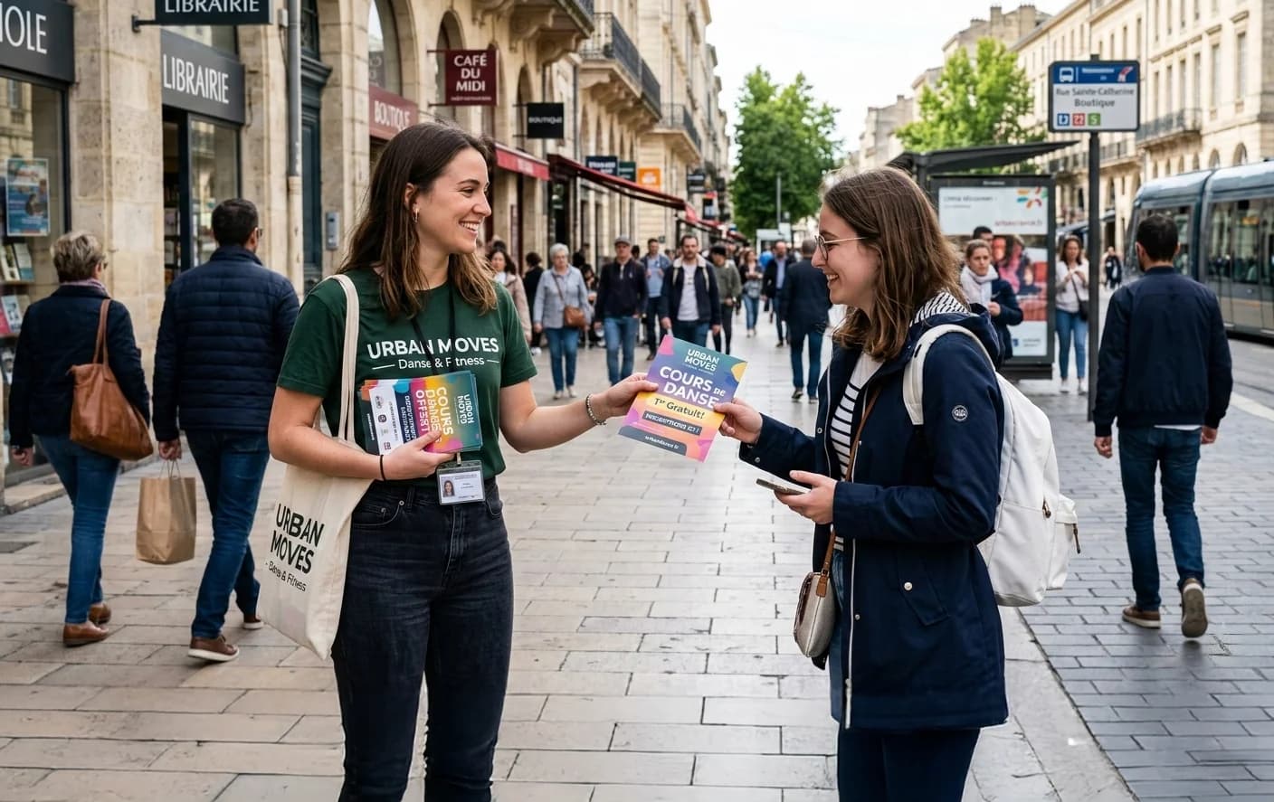 Opération de street marketing Adrexo : distribution de flyers et prospectus en France